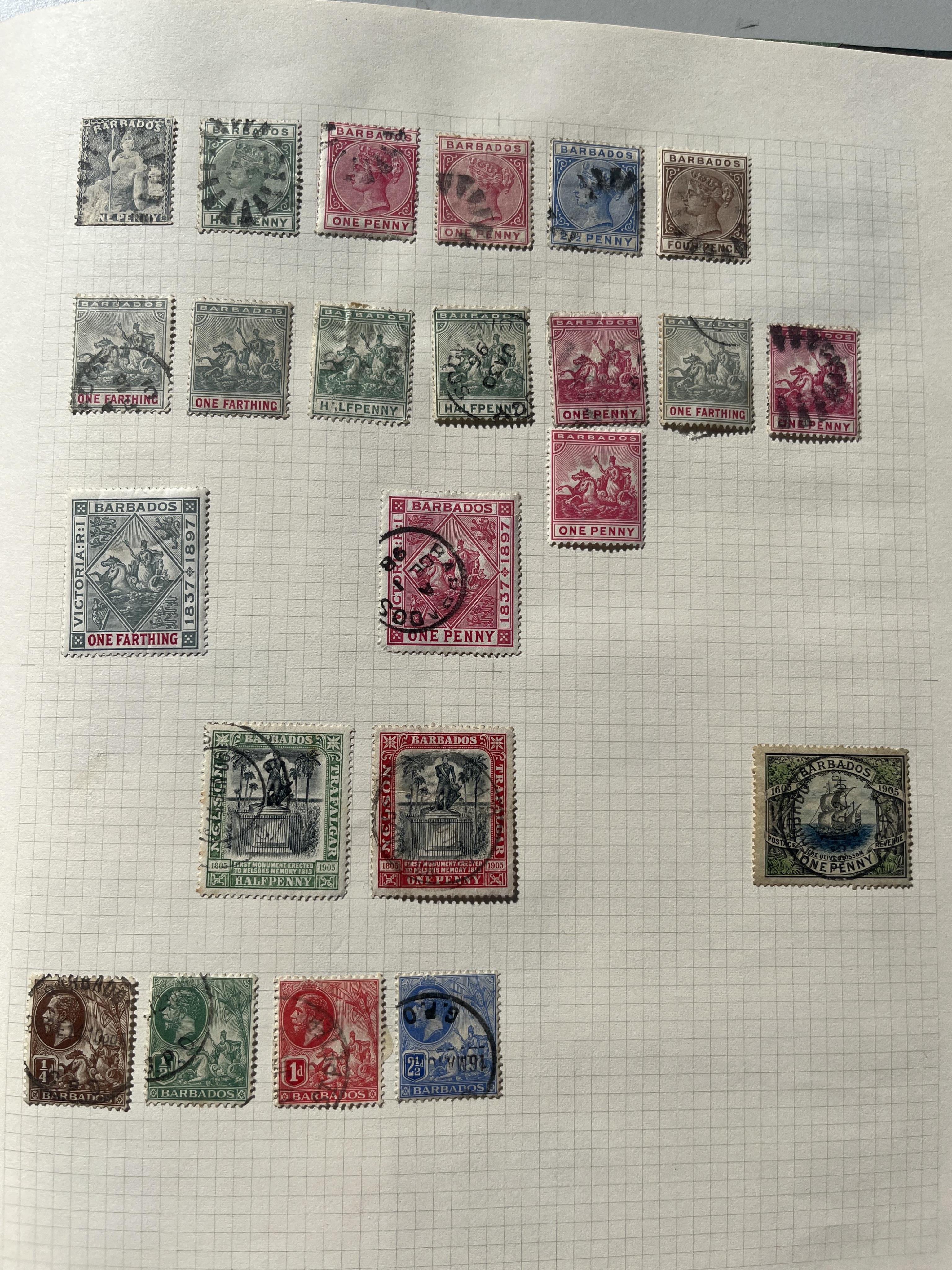 Orilex stamp album containing Antigua, Barbados, Jamaica, Falkland Islands, St. Lucia, Trinidad stamps etc.
